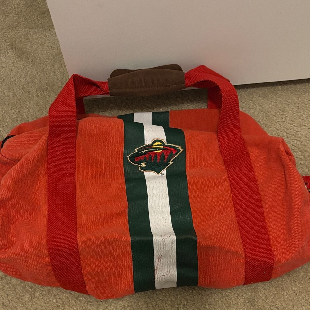 Nostalgic Minnesota Wild Hockey Duffel Bag with Red Straps Sports Fan